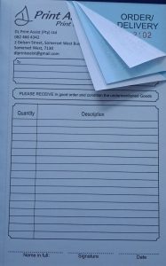 Delivery note book printing Western Cape